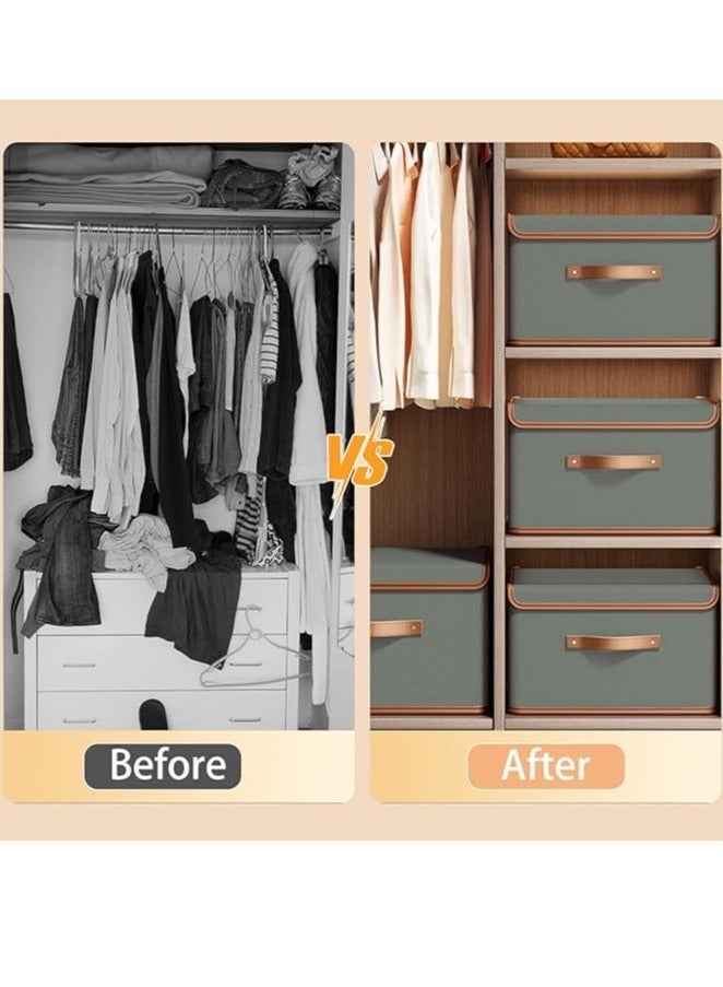 Arabest 2 Pack Storage Bins with Lids, Collapsible Closet Organizer Container, Fabric Organizer Box with Handles, Decorative Storage Boxes with Lids for Organizing Clothes, Blanket, Grey, Large - Image 4